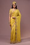 Buy_Rishi And Soujit_Yellow Saree Tussar And Blouse Raw Floral Border With _at_Aza_Fashions