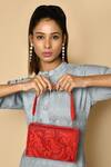 Buy_Feza Bags_Red Embroidery, Beads Abstract Embellished Clutch_at_Aza_Fashions