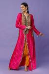 Buy_Payal Singhal_Pink Silk, Georgette Tassels Split V-neck Bandhani Pattern Kurta With Dhoti Pant_at_Aza_Fashions