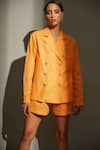 Buy_Betrue_Orange Cotton Linen Notched Spice Double Breasted Blazer And Shorts Set  _at_Aza_Fashions