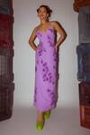 Buy_Nirmooha_Purple Micro Embroidery Floral Plunge V Slit Dress _at_Aza_Fashions