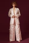 Buy_Archana Rao_Pink Organza Embroidered Floral Spread Oversized And Structured Blazer  _at_Aza_Fashions