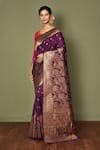 Buy_Samyukta Singhania_Purple Silk Blend Woven Floral And Peacock & Saree With Running Blouse For Women_at_Aza_Fashions