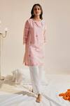 Buy_Sage Saga_Pink Chanderi, Cotton Lace Keyhole Neck Pihu Phiran Kurta _at_Aza_Fashions