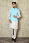 Buy_Aryavir Malhotra_Blue Silk Blend Embroidered Chikankari Floral Thread Work Bundi And Kurta Set _at_Aza_Fashions