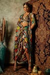 Buy_Esha L Amin_Multi Color Viscose Crepe Printed Tile Front Open Cape _at_Aza_Fashions