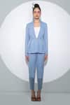 Buy_Pocketful Of Cherrie_Blue Crepe Plain Lapel Collar Box Pleated Peplum Jacket  _at_Aza_Fashions