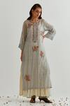 Buy_Prama By Pratima Pandey_Blue Chanderi Embroidered Parsi Round Zardosi Dress With Inner  _at_Aza_Fashions