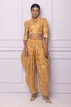 Buy_Ek Katha_Yellow Mulberry Silk Printed Batik V Neck Blouse _at_Aza_Fashions