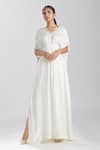 Buy_Megha Bansal_Ivory Satin Cut Dana, Sequin And Beads Work V Neck Motia Azmina Kaftan Gown _at_Aza_Fashions