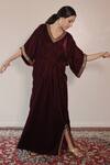 Buy_Shrutkirti_Purple Silk Velvet Embroidery Pipe V Neck Kaftan _at_Aza_Fashions