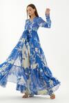 Buy_Koai_Blue Chiffon Floral V Neck Pattern Cape _at_Aza_Fashions