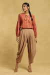 Buy_Ritu Kumar_Brown 70% Polyester Solid Front Pleat Dhoti Pant _at_Aza_Fashions