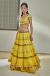 Buy_Surily G_Yellow Hand Embroidery Pipe Chanderi Badla Lehenga Skirt _at_Aza_Fashions