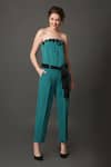 Buy_House Of Behram_Blue Crepe Fabric Flowers Bandeau Neck Tube Straight Fit Jumpsuit _at_Aza_Fashions