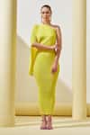 Buy_Pleats by Aruni_Yellow Polyester One Shoulder Textured Dress _at_Aza_Fashions