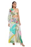 Buy_PS Pret by Payal Singhal_Green Crepe Printed Tropical Asymmetric Top And Palazzo Set  _at_Aza_Fashions