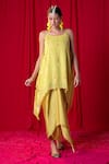 Buy_Enech_Yellow Shimmer Georgette Spaghetti Tunic And Draped Skirt Set  _at_Aza_Fashions