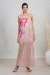 Buy_Garo_Pink Chiffon Printed Floral Square Neck String Dress  _at_Aza_Fashions