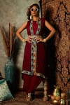 Buy_Esha L Amin_Maroon Double Georgette Plain Round Neck Maxi Dress _Online_at_Aza_Fashions