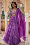 Buy_Zoon_Purple Lehenga Organza Embroidery Aari Square Neck Mukaish Set _at_Aza_Fashions