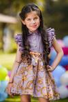 Buy_The Pony & Peony Co._Purple Cotton Printed Digital Flutter Sleeve Top And Skirt _at_Aza_Fashions