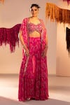 Buy_Silky Bindra_Pink Georgette Print Floral Sweetheart Neck Bloom Jacket Pant Set _at_Aza_Fashions