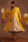 Buy_The Home Affair_Yellow Chinon Printed Floral Jacket Gota Patti Embroidered Contrast Kurta Set _at_Aza_Fashions