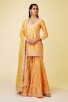 Buy_Shyam Narayan Prasad_Orange Chanderi Silk Embroidery, Gota Patti Round Neck Floral Kurta Set _at_Aza_Fashions