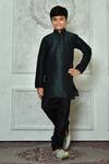 Buy_Petite Pomme_Green Silk, Denim Solid Kurta And Black Churidar Set _at_Aza_Fashions