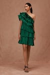 Buy_SHRIYA SOM_Emerald Green Taffeta One Shoulder Tiered Ruffle Dress  _at_Aza_Fashions