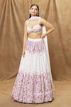 Buy_Label Priyanka Kar_Ivory Cotton Print And Embellishment Floral Sweetheart Neck Hand Lehenga Set _at_Aza_Fashions