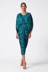 Buy_Scarlet Sage_Blue 100% Polyester Abstract V Neck Aika Printed Dress_at_Aza_Fashions
