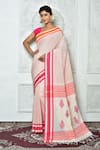 Buy_Samyukta Singhania_White Pure Cotton Woven Geometric And Striped Saree _at_Aza_Fashions