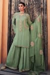 Buy_Label Varsha_Green Kurta And Dupatta Viscose Organza Embroidered Botanical Sharara Set _at_Aza_Fashions