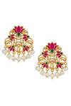Buy Zariin Pink Embroidery, Pearls Glory Lotus Dangler Earrings at Aza Fashions Buy_Zariin_Pink Embroidery, Pearls Glory Lotus Dangler Earrings _at_Aza_Fashions
