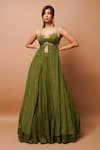 Buy_Ahi Clothing_Green Heavy Crepe Embroidery Moti Front-slit Kurta And Ruffle Hem Lehenga Set _at_Aza_Fashions