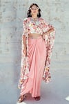 Buy Nikita Vishakha Pink Crepe, Georgette Embroidery Round Neck Floral Print Cape And Cowl Skirt Set at Aza Fashions Buy_Nikita Vishakha_Pink Crepe, Georgette Embroidery Round Neck Floral Print Cape And Cowl Skirt Set _at_Aza_Fashions