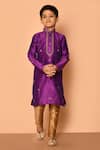Buy_Arihant Rai Sinha_Purple Silk Embroidery Floret Straight Kurta Set _at_Aza_Fashions
