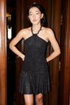 Buy_Kangana Trehan_Black Jersey Glitter Racerback Embellished Rope Neck Dress _at_Aza_Fashions