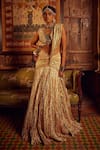 Buy_Etasha by Asha Jain_Gold Lehenga And Dupatta Metallic Tissue Textured V Drape Saree Set _at_Aza_Fashions
