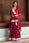 Buy_PREEVIN_Fuchsia Cotton Mulmul Embroidered And Short Angarkha Sharara Set  _at_Aza_Fashions