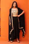 Buy_Kesar Studio_Black Georgette Embroidery Mirror Work Blouse Shisha Border Cape Skirt Set _at_Aza_Fashions