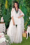 Buy_Ohaila Khan_Off White Organza Embroidery Samosa Aishwarya Kurta Set With Dupatta  _at_Aza_Fashions