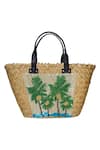 Buy_Gin & Tonic_Beige Sequin And Beads Palm Tree Embellished Basket Woven Beach Bag _at_Aza_Fashions