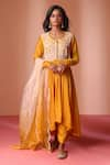 Buy_Soha by Harleen and Sona_Yellow Anarkali Chanderi Silk Embroidered Crystal High-low Pant Set  _at_Aza_Fashions