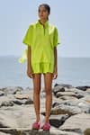 Buy_MATI_1_Green Cotton Collared Ekin Pure Neon Shirt And Shorts Co-ord Set _at_Aza_Fashions