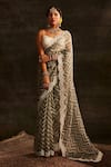 Buy_Paaprika_Grey Organza Leheriya And Embroidered Chevron Pattern & Thread Saree  _at_Aza_Fashions