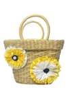 Buy_Gin & Tonic_Beige Paper Raffia Flowers 3d Embellished Basket Woven Beach Bag _at_Aza_Fashions