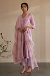 Buy_Label Mansi Nagdev_Purple Cotton Embroidery, Lace V-neck Urja Jacquard Floral Pattern Kurta Set _at_Aza_Fashions